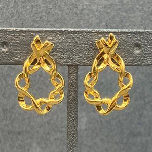 Monet Pierced Earrings Gold Ribbon Wreath Woven Shiny Retro Soft Girl Classic